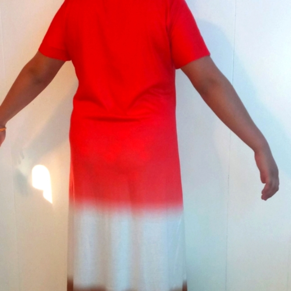 Simple red white brown dress